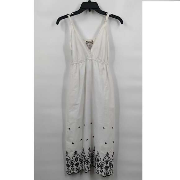Mint Green Boho Cotton V-Neck Sleeveless Embroidered Midi Dress Small White - Picture 1 of 11
